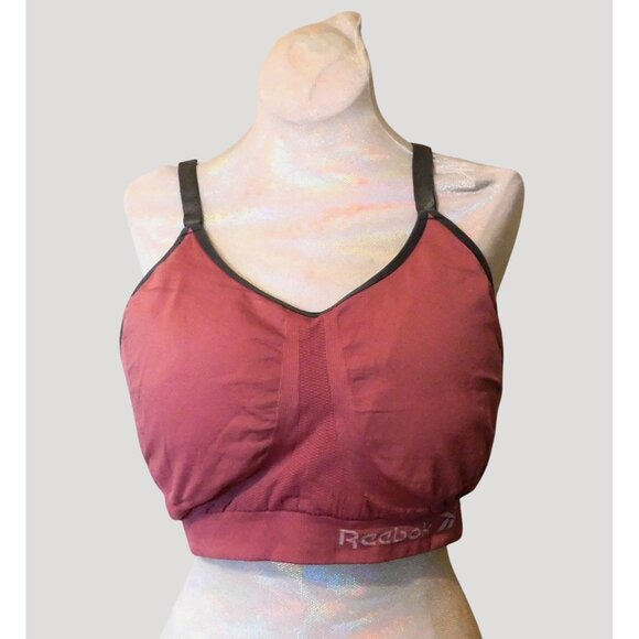 Reebok Sports Bra Racerback 2XL Pink Gray Trim Adjustable Straps Removable Pads - Picture 1 of 8